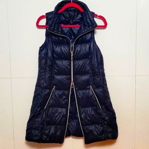Long, Navy Blue, Goosedown, Zip-Up Vest.